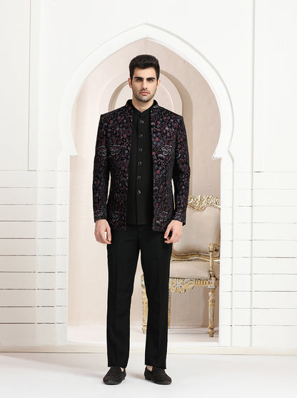 Pink & Navy Embroidered Jodhpuri Suit | TULA