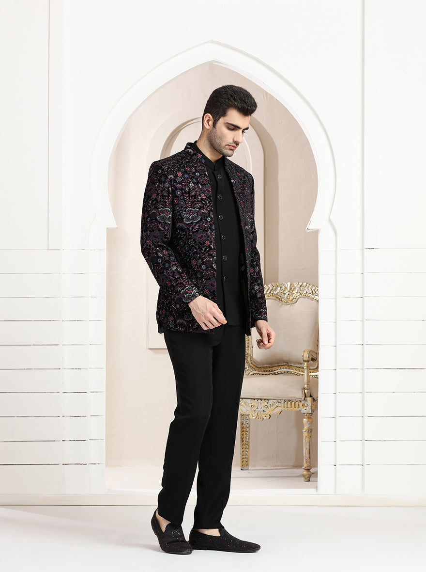 Pink & Navy Embroidered Jodhpuri Suit | TULA