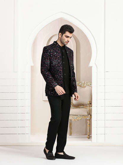 Pink & Navy Embroidered Jodhpuri Suit | TULA