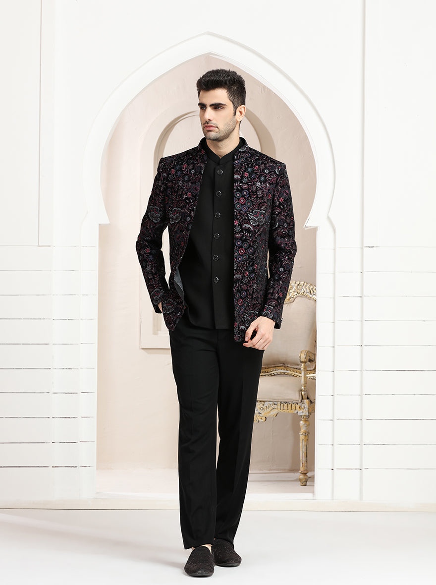 Pink & Navy Embroidered Jodhpuri Suit | TULA