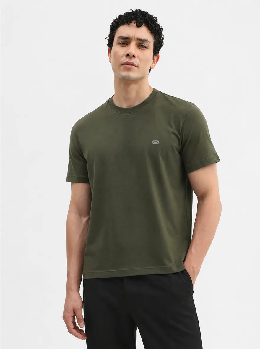 Olive Green Solid Slim Fit T-Shirt | JadeBlue