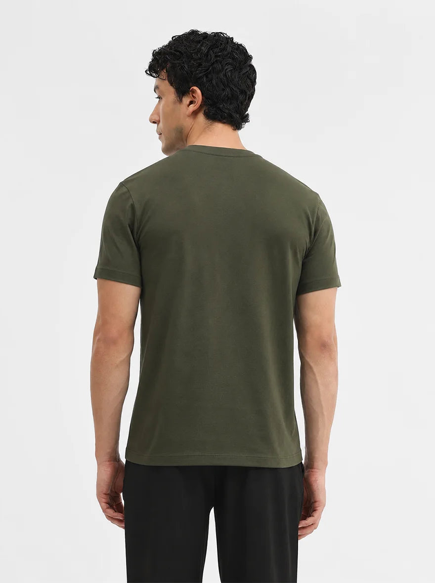 Olive Green Solid Slim Fit T-Shirt | JadeBlue