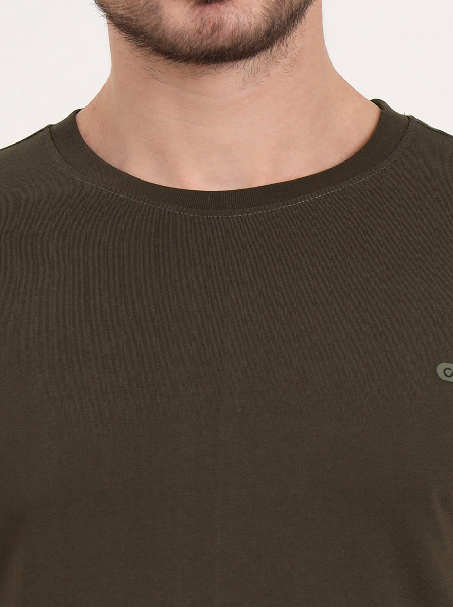 Olive Solid Slim Fit T-Shirt | JadeBlue