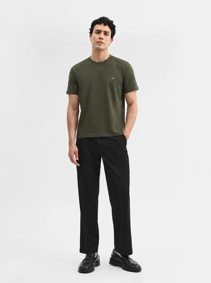 Olive Green Solid Slim Fit T-Shirt | JadeBlue