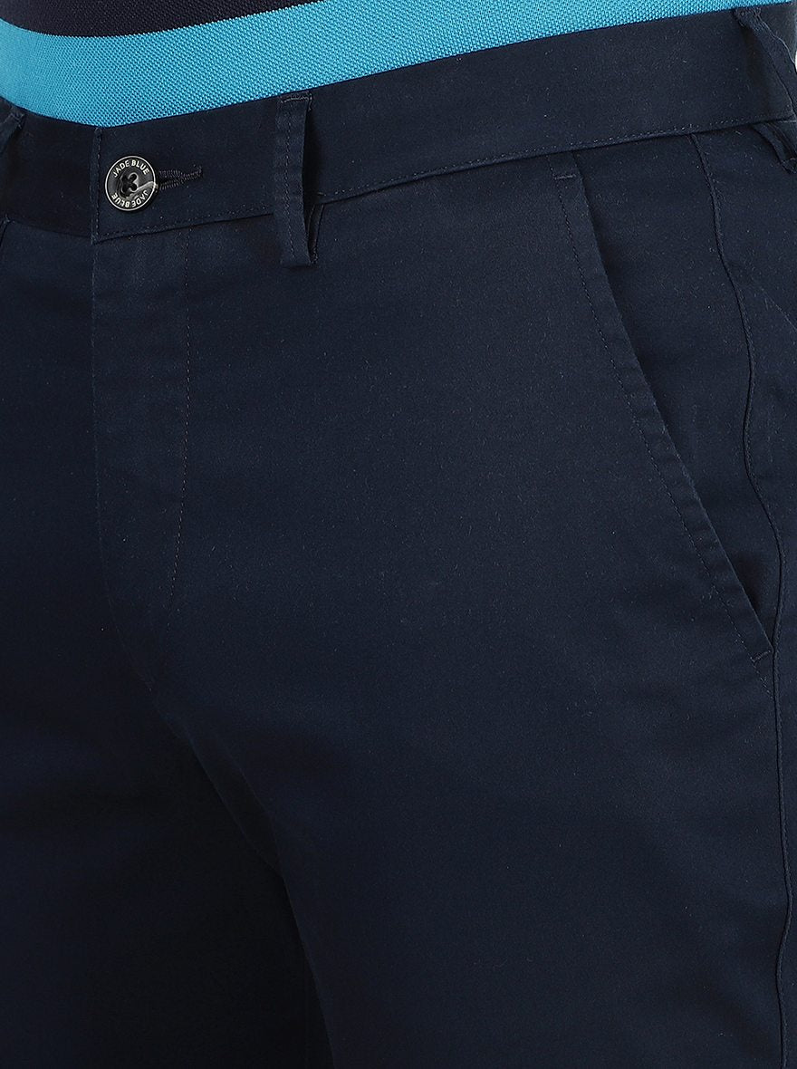 Navy Blue Solid Uno Fit Casual Trouser | JadeBlue