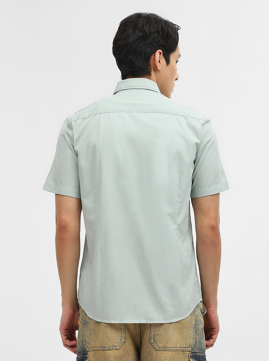 Sky Blue Solid Tailored Fit Semi Casual Shirt | Greenfibre