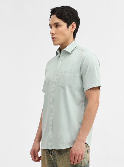 Sky Blue Solid Tailored Fit Semi Casual Shirt | Greenfibre