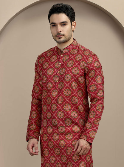Maroon Printed Kurta | The Kurta Company