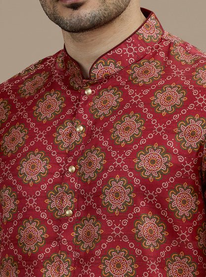 Maroon Printed Kurta | The Kurta Company
