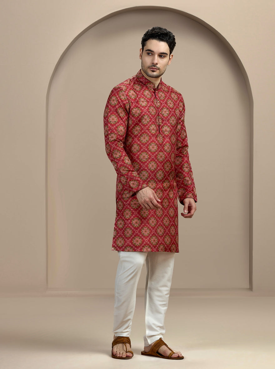 Maroon Printed Kurta | The Kurta Company