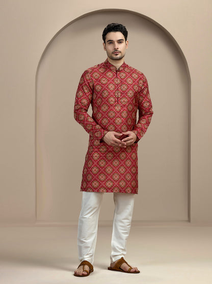 Maroon Printed Kurta | The Kurta Company