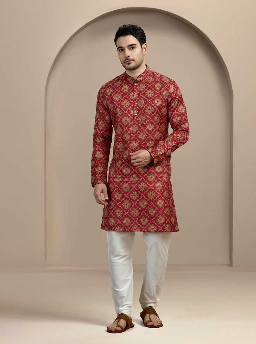 Maroon Printed Kurta | The Kurta Company