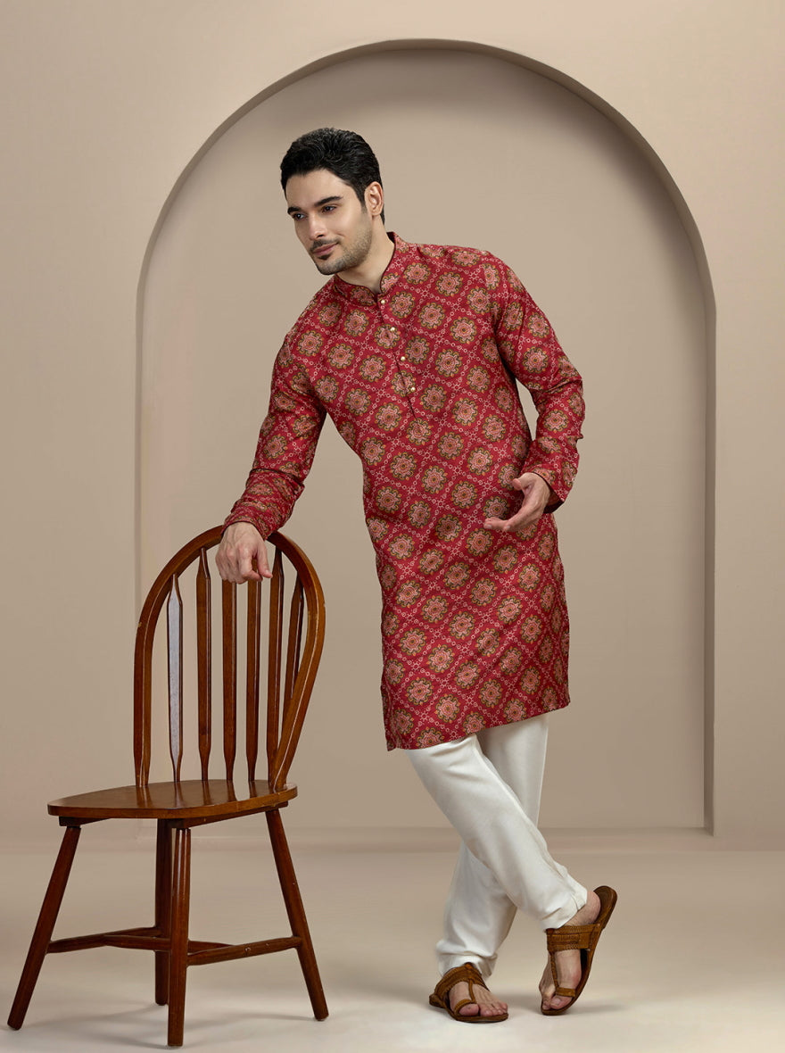 Maroon Printed Kurta | The Kurta Company