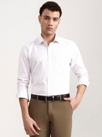 White & Brown Checked Regular Fit Formal Shirt | Greenfibre