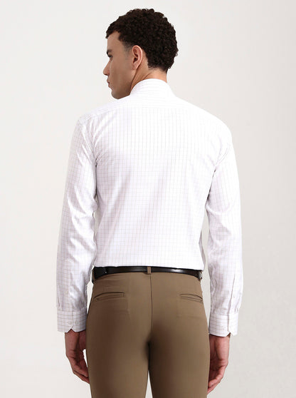 White & Brown Checked Regular Fit Formal Shirt | Greenfibre