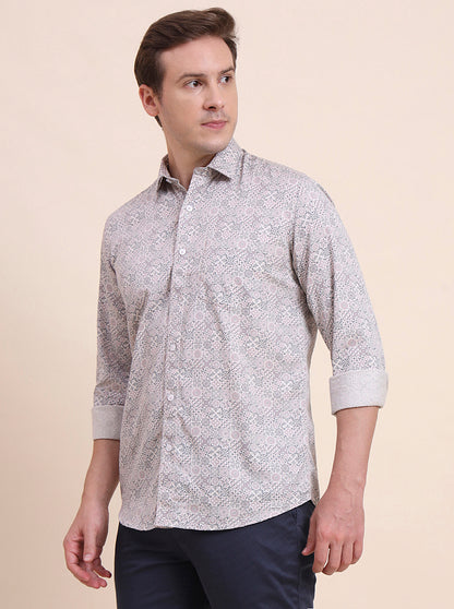 Pink Printed Tailored Fit Semi Casual Shirt | JadeBlue