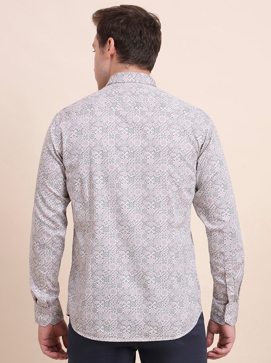 Pink Printed Tailored Fit Semi Casual Shirt | JadeBlue