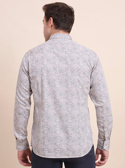 Pink Printed Tailored Fit Semi Casual Shirt | JadeBlue