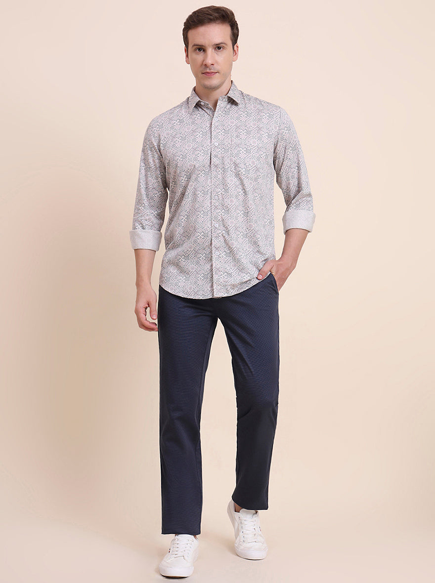 Pink Printed Tailored Fit Semi Casual Shirt | JadeBlue