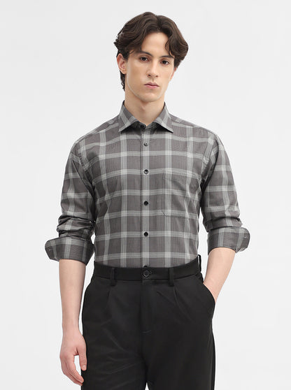 Brown Checked Slim Fit Formal Shirt | Metal