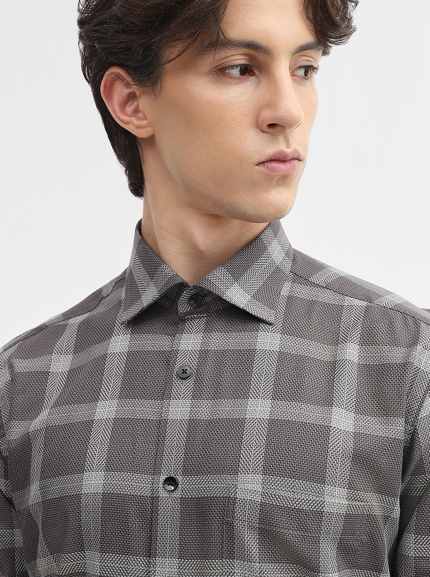 Brown Checked Slim Fit Formal Shirt | Metal