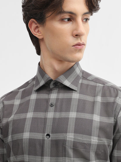 Brown Checked Slim Fit Formal Shirt | Metal