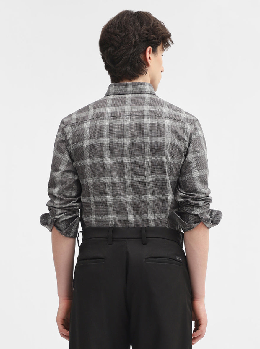 Brown Checked Slim Fit Formal Shirt | Metal