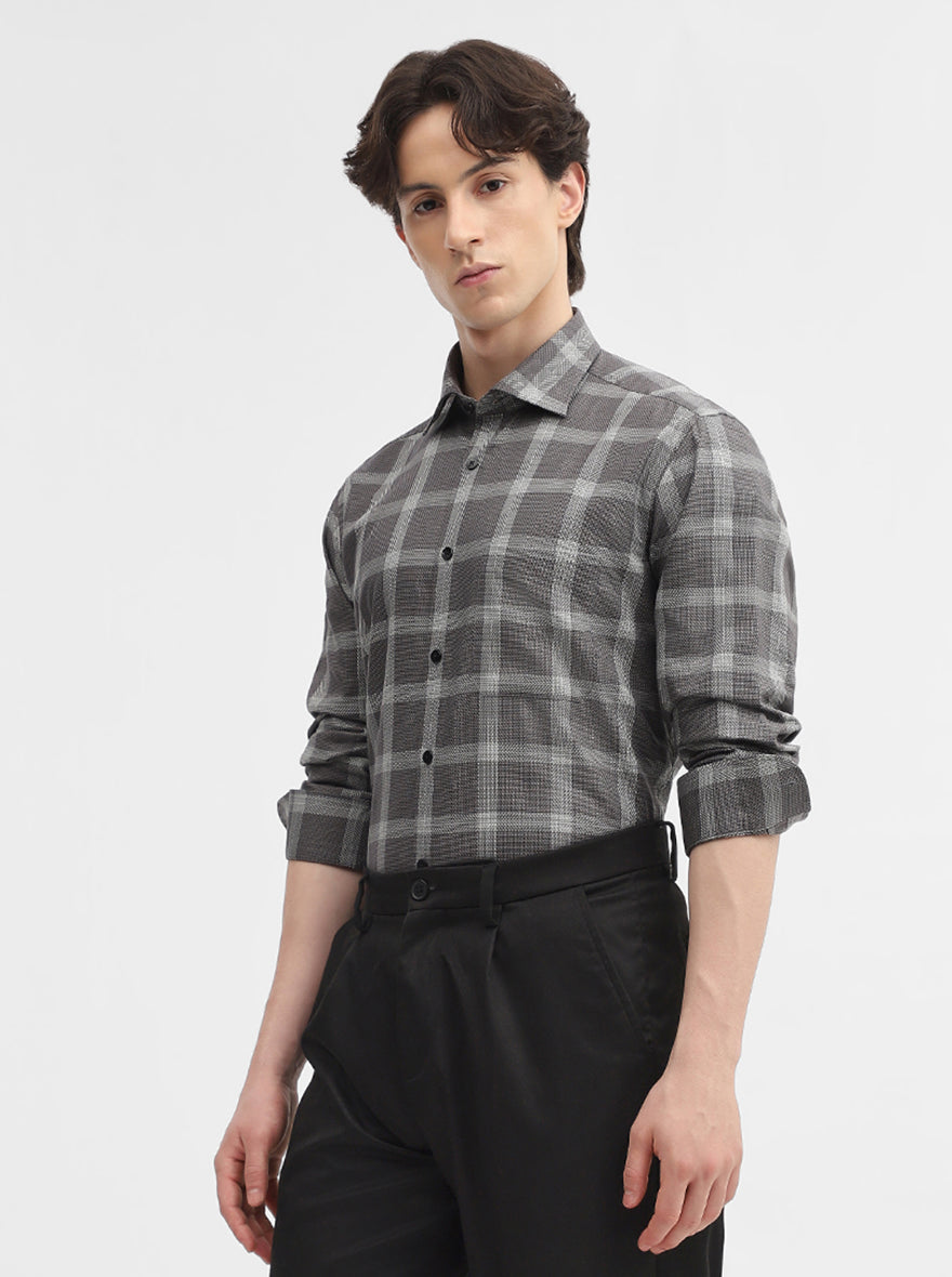 Brown Checked Slim Fit Formal Shirt | Metal