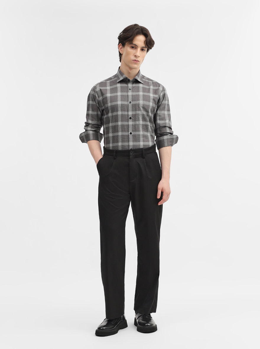 Brown Checked Slim Fit Formal Shirt | Metal