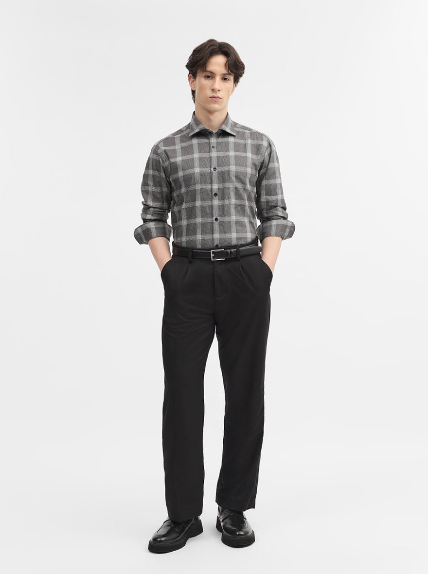 Brown Checked Slim Fit Formal Shirt | Metal