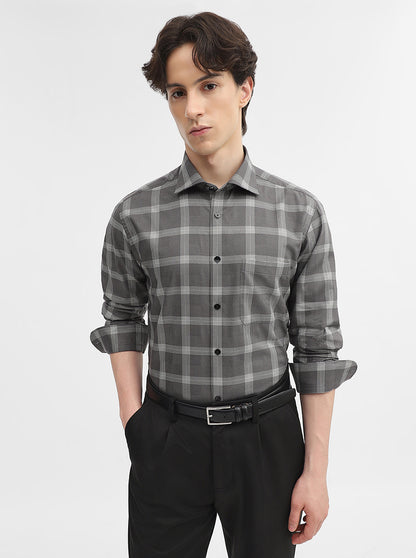 Brown Checked Slim Fit Formal Shirt | Metal