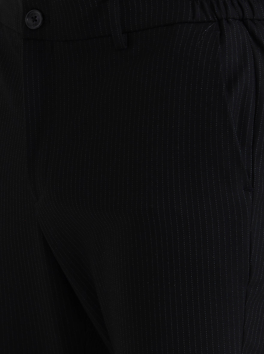 Black Striped Straight Fit Casual Trouser | JadeBlue