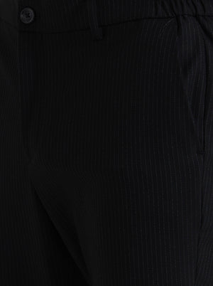 Black Striped Straight Fit Casual Trouser | JadeBlue