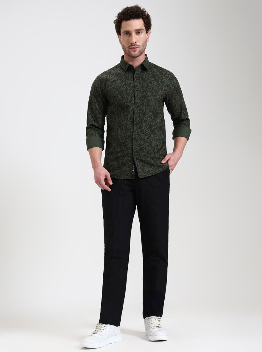 Black Striped Straight Fit Casual Trouser | JadeBlue