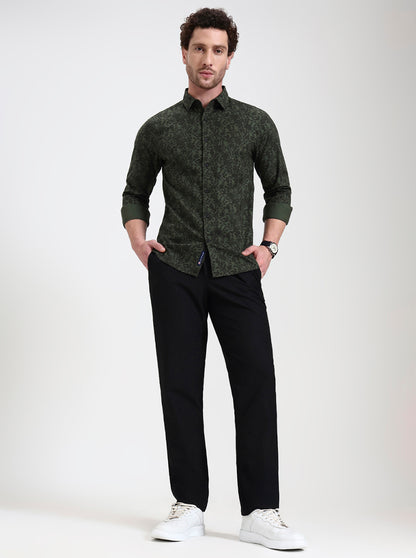 Black Striped Straight Fit Casual Trouser | JadeBlue