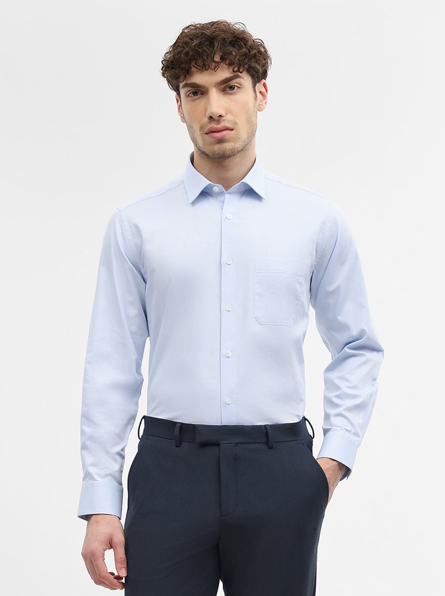 Sky Blue Solid Regular Fit Formal Shirt | JadeBlue
