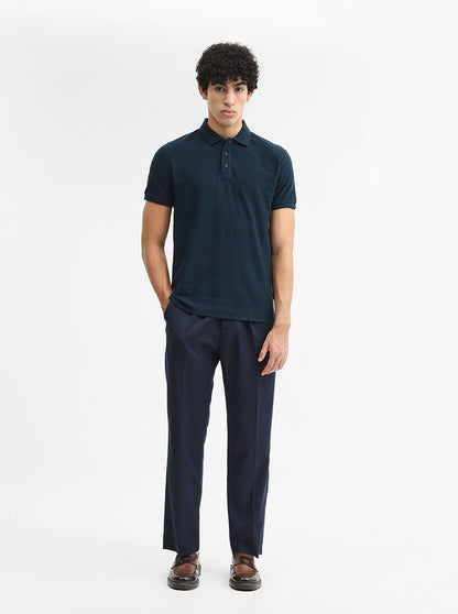 Teal Jacquard Slim Fit Polo T-Shirt | JadeBlue