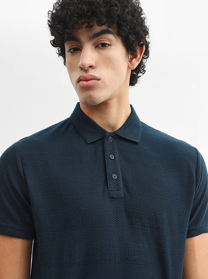 Teal Jacquard Slim Fit Polo T-Shirt | JadeBlue