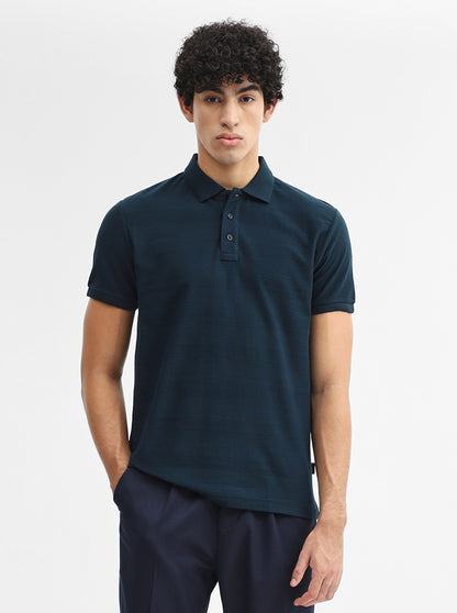 Teal Jacquard Slim Fit Polo T-Shirt | JadeBlue