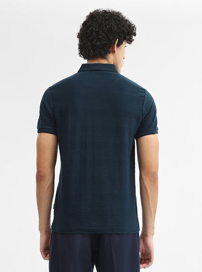 Teal Jacquard Slim Fit Polo T-Shirt | JadeBlue