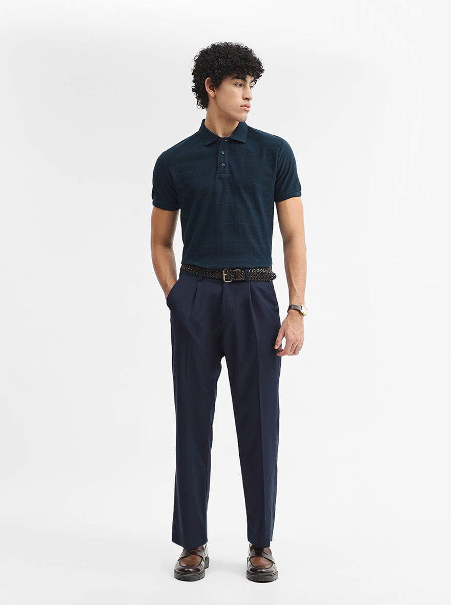 Teal Jacquard Slim Fit Polo T-Shirt | JadeBlue