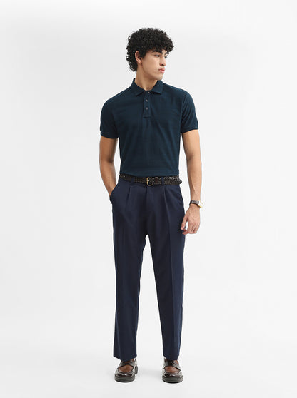Teal Jacquard Slim Fit Polo T-Shirt | JadeBlue