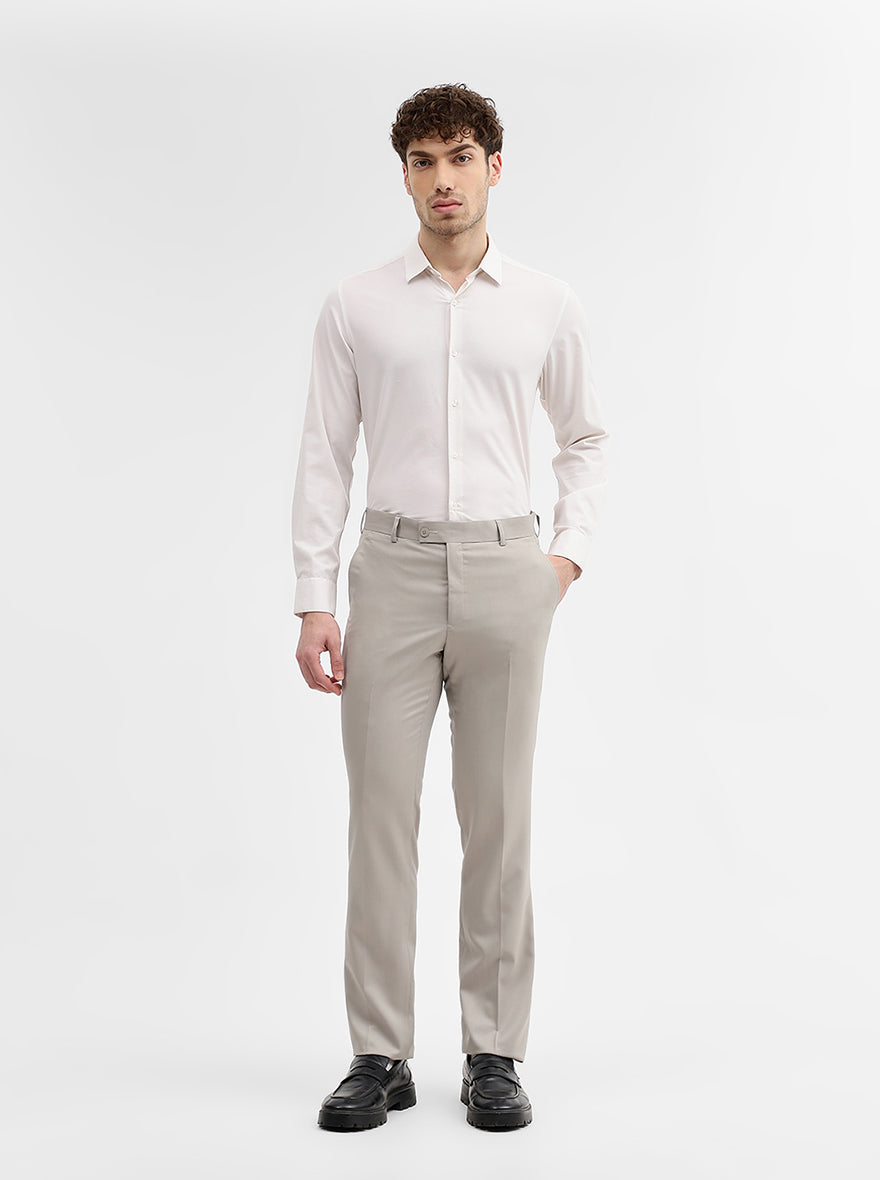 Khaki Solid Slim Fit Formal Trouser | JadeBlue Super Luxe