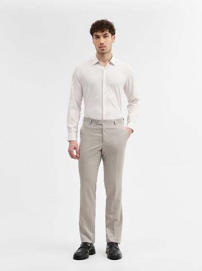 Khaki Solid Slim Fit Formal Trouser | JadeBlue Super Luxe