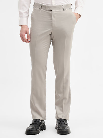 Khaki Solid Slim Fit Formal Trouser | JadeBlue Super Luxe