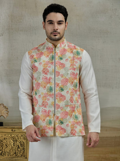Multicolor Printed Kurta Pajama with Koti | Virasana