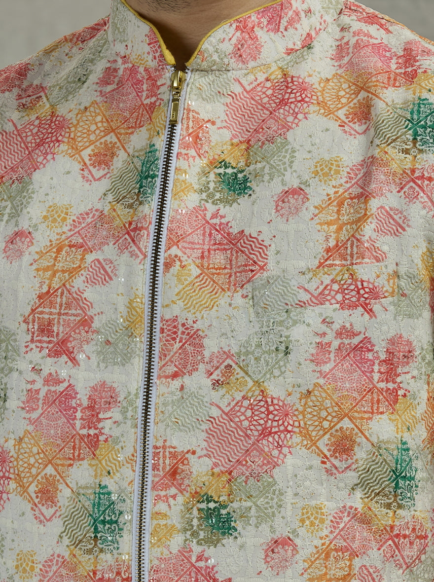 Multicolor Printed Kurta Pajama with Koti | Virasana