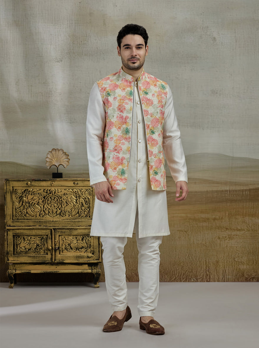 Multicolor Printed Kurta Pajama with Koti | Virasana