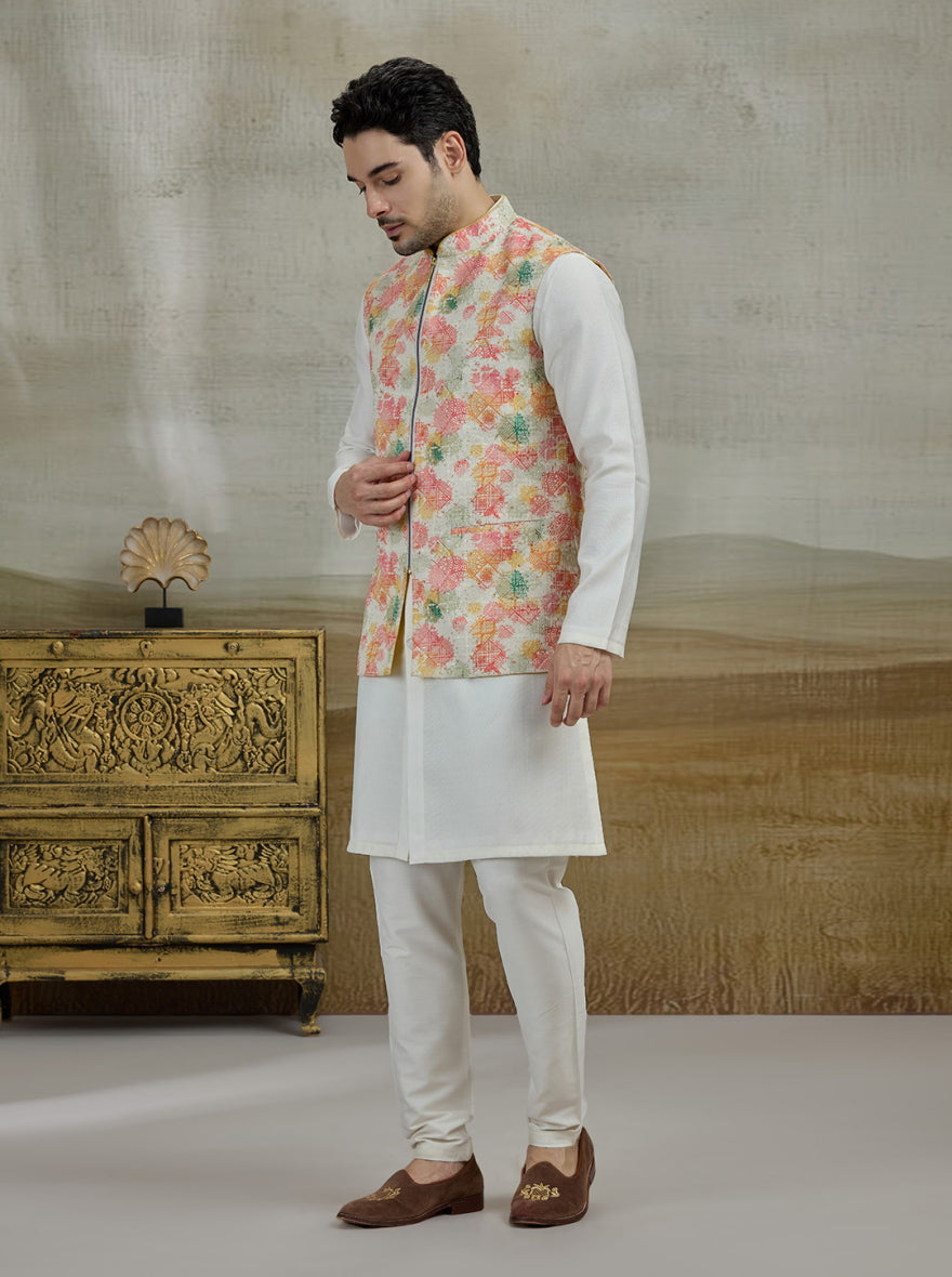 Multicolor Printed Kurta Pajama with Koti | Virasana