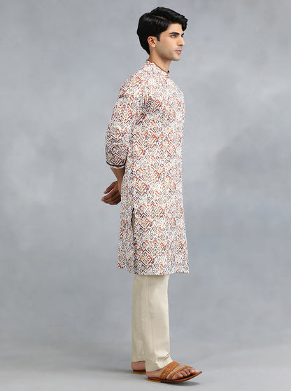 Brown & White Self Design Kurta | The Kurta Company